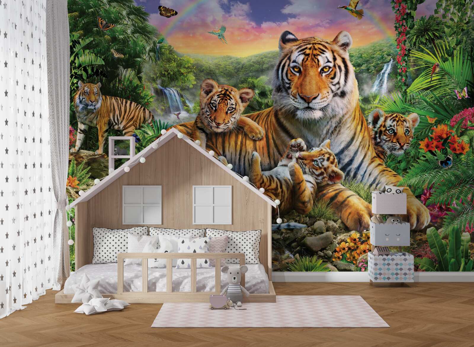 Fototapeta matka i młode tygrysy odpoczywają w dżungli