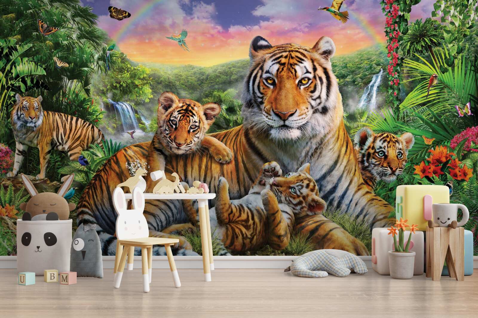 Fototapeta matka i młode tygrysy odpoczywają w dżungli