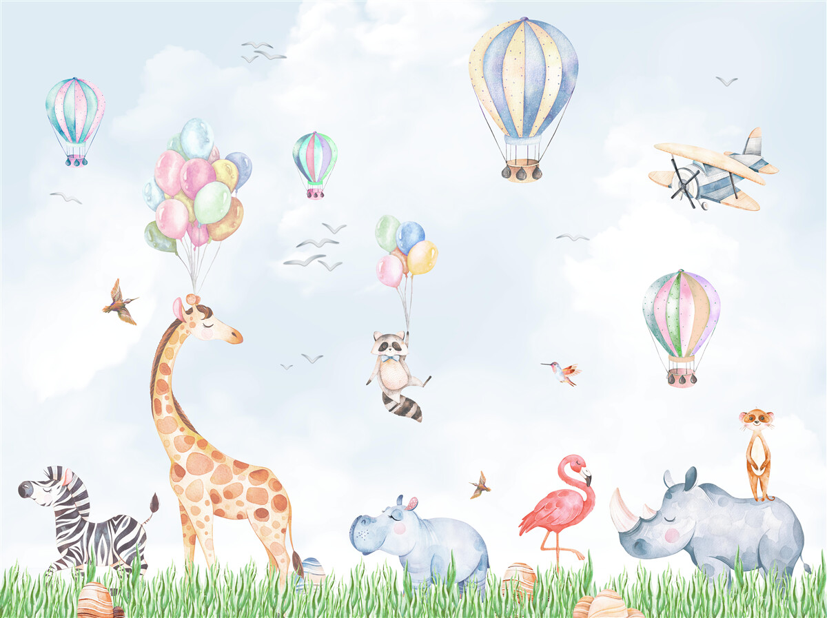 Fototapeta zwierzęta spacerują wśród balonów