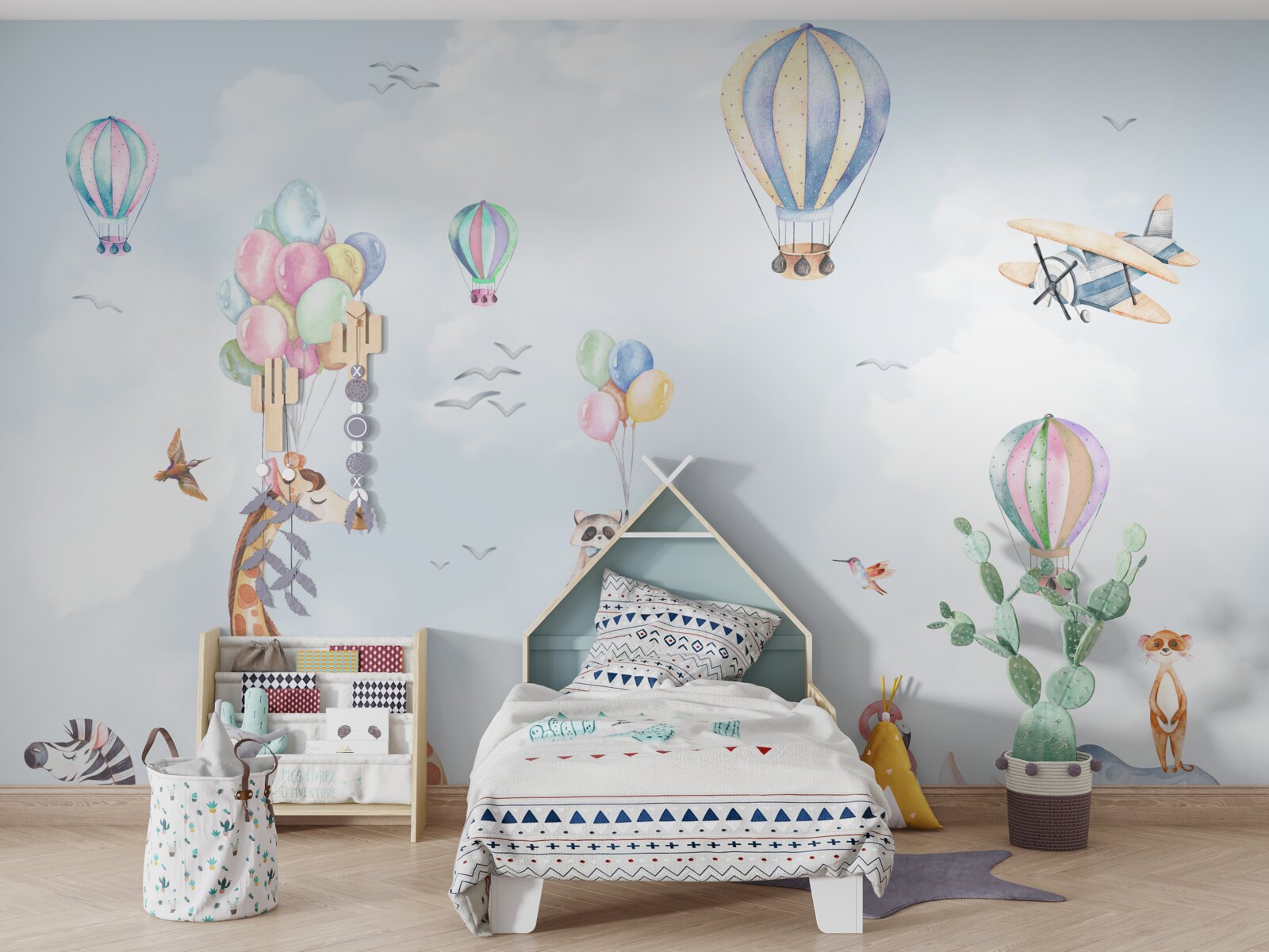 Fototapeta zwierzęta spacerują wśród balonów