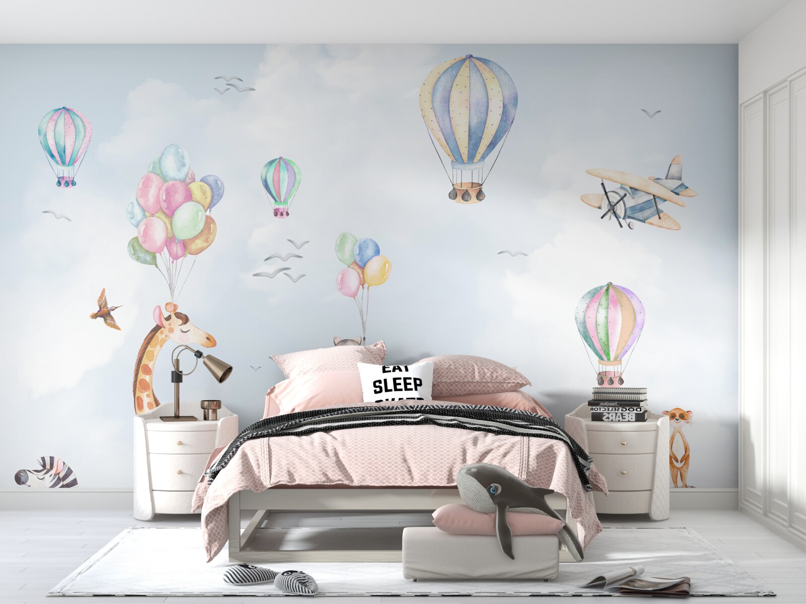 Fototapeta zwierzęta spacerują wśród balonów