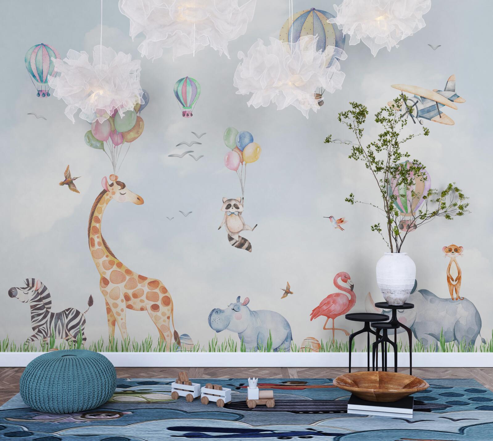 Fototapeta zwierzęta spacerują wśród balonów