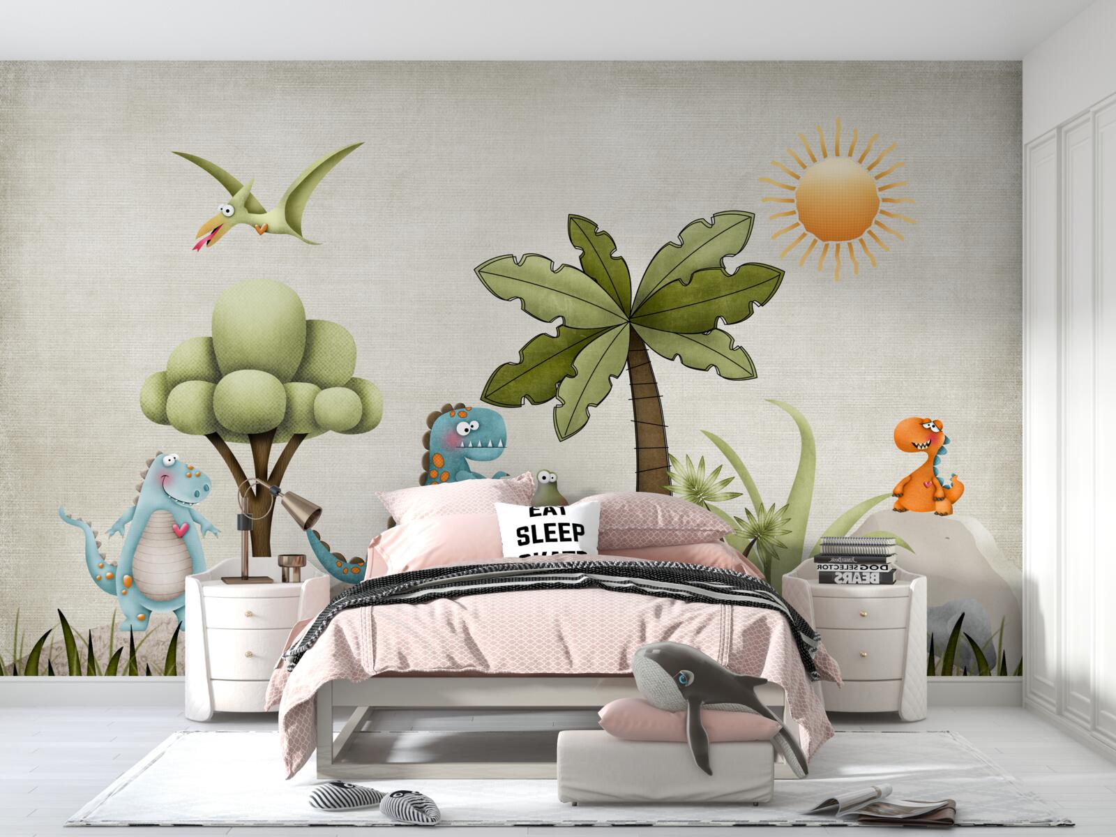 Fototapeta zielony gaj z dinozaurami