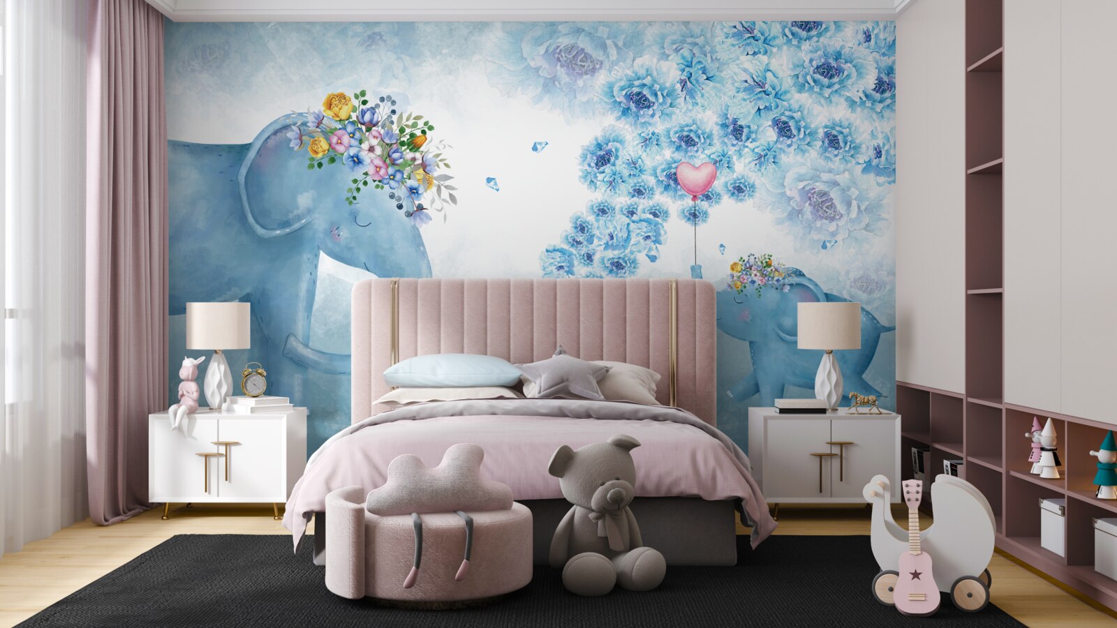 Fototapeta małe słonie z kwiatami