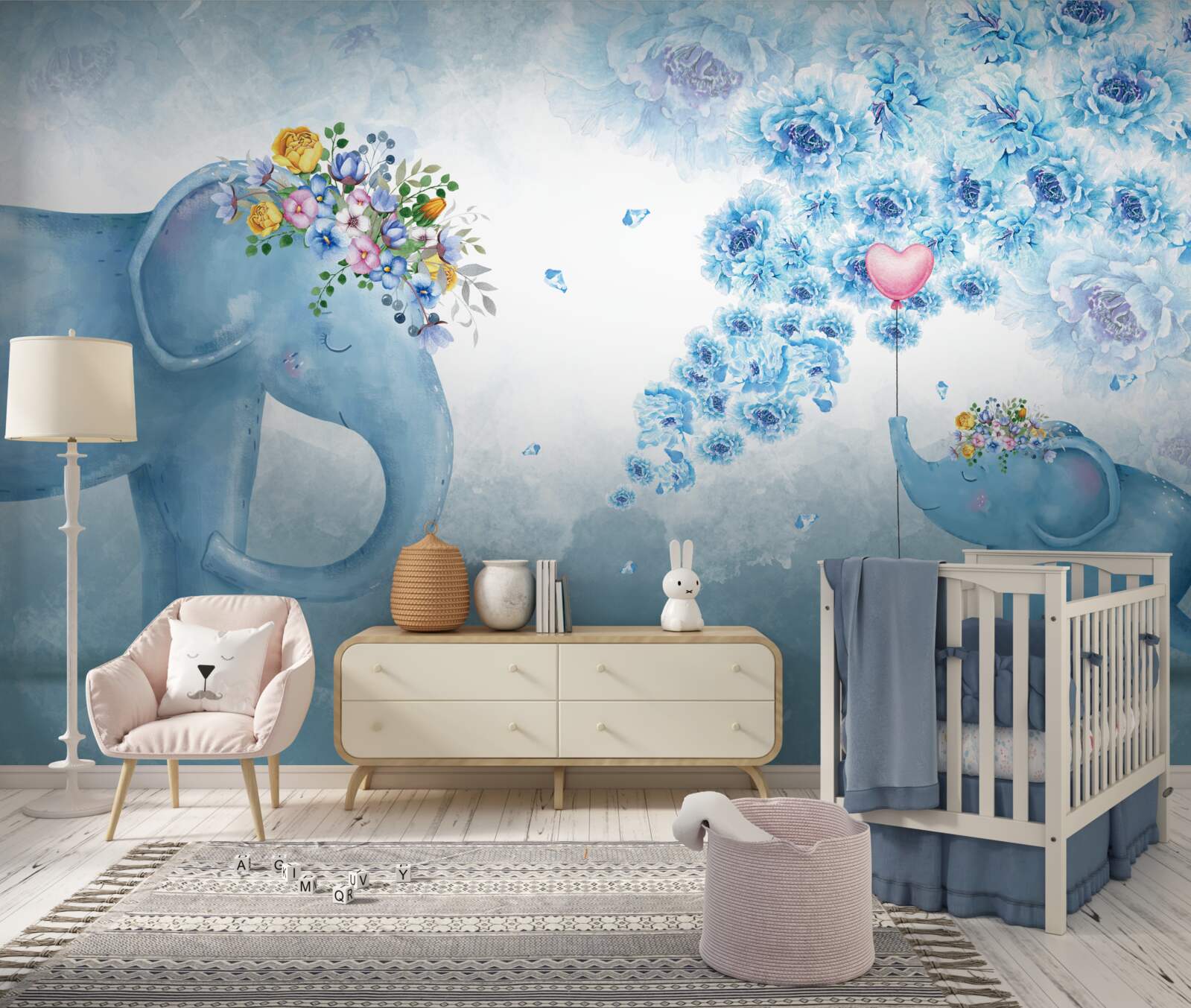 Fototapeta małe słonie z kwiatami