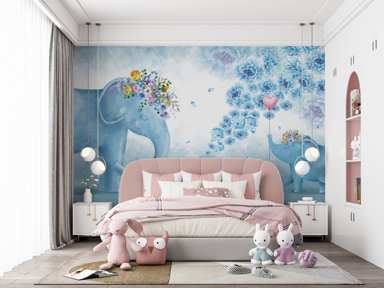 Fototapeta małe słonie z kwiatami