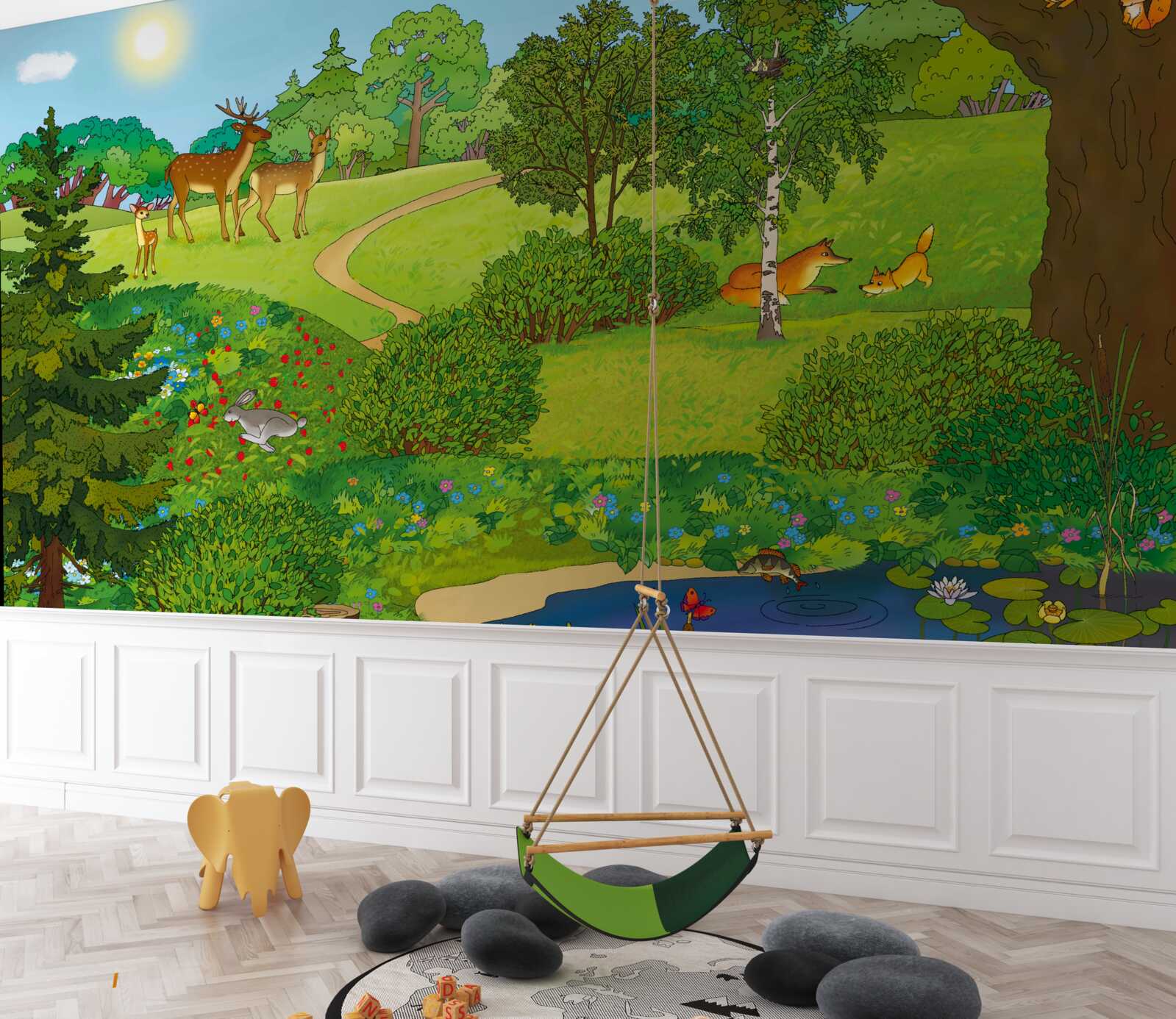 Fototapeta zwierzęta spacerują po leśnej polanie