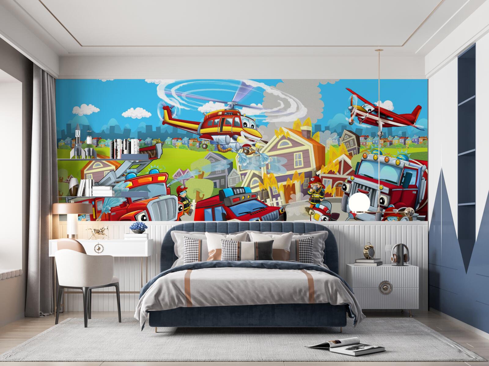 Fototapeta strażacy i różne rodzaje transportu