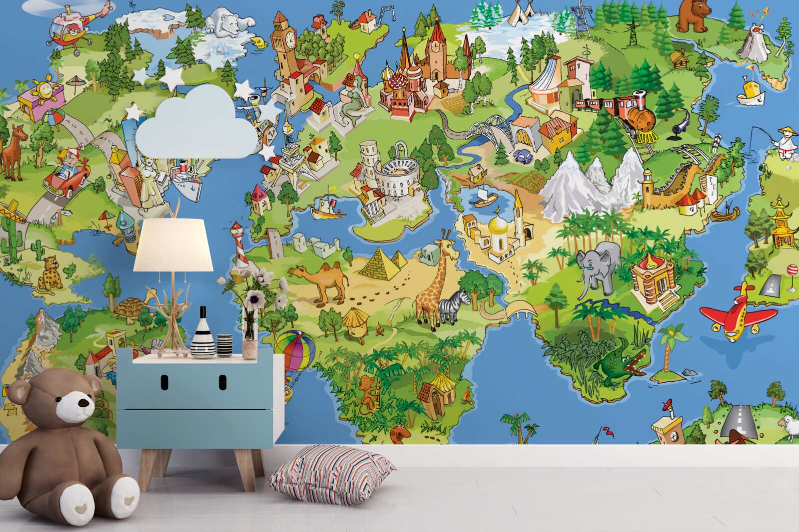 Fototapeta szczegółowa mapa świata dla dzieci