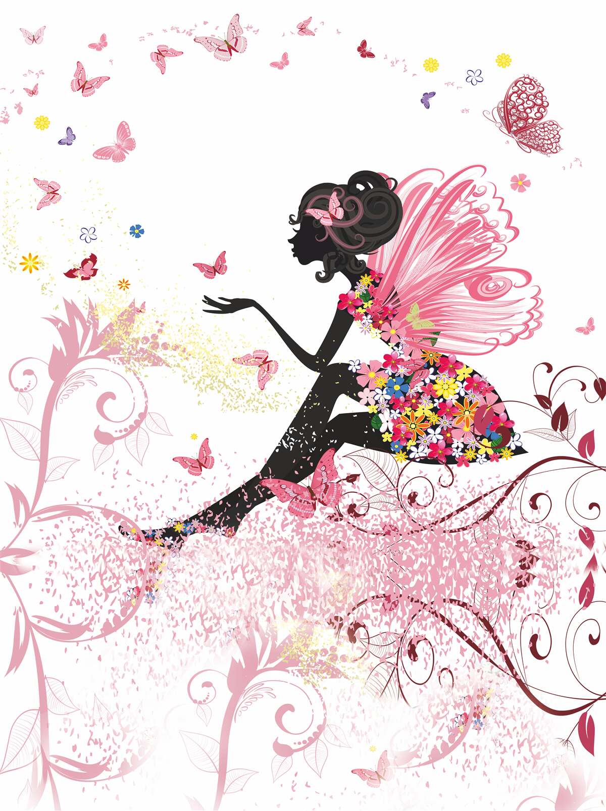 Fototapeta wizerunek dziewczynki otoczonej motylami i kwiatami