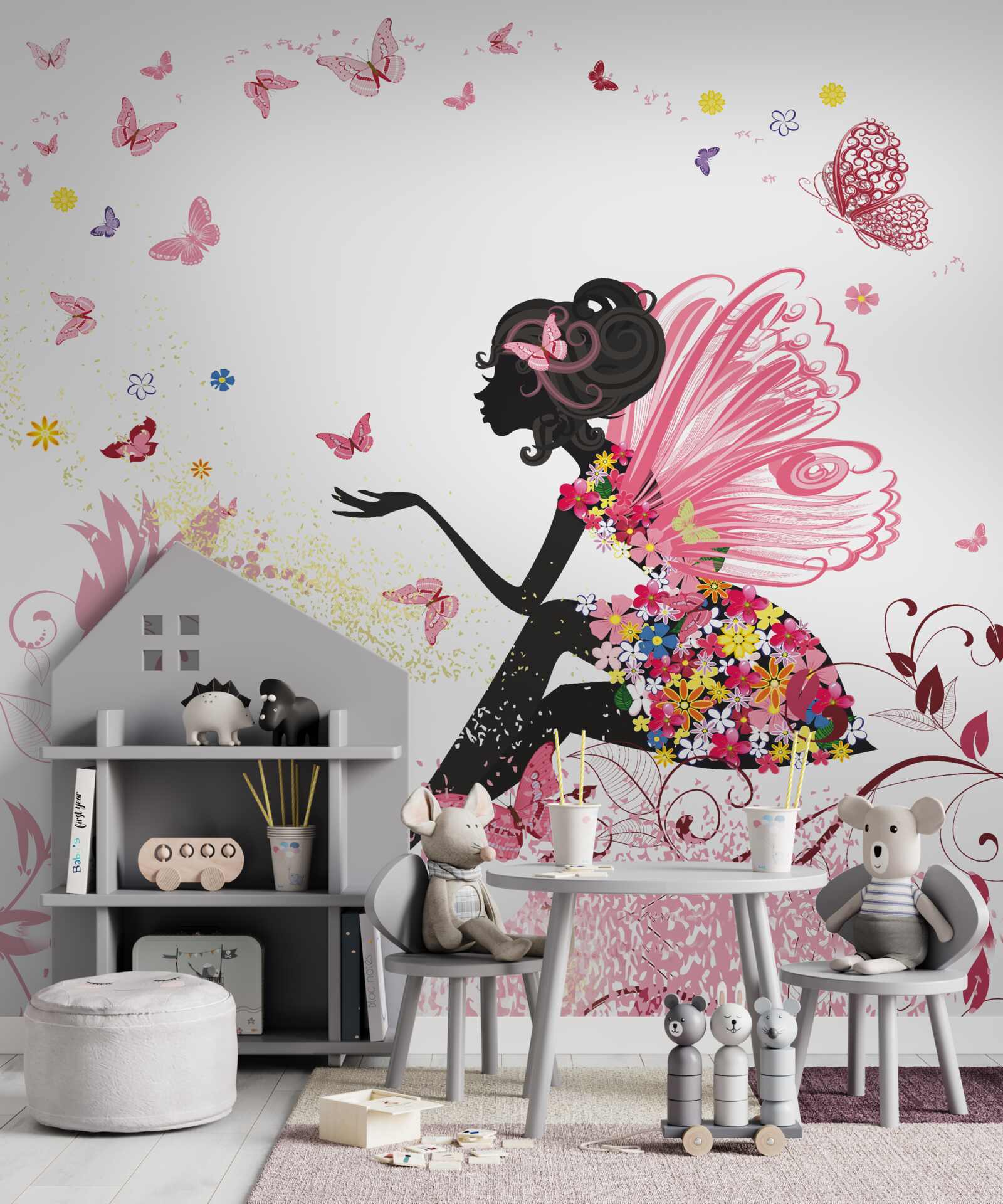 Fototapeta wizerunek dziewczynki otoczonej motylami i kwiatami