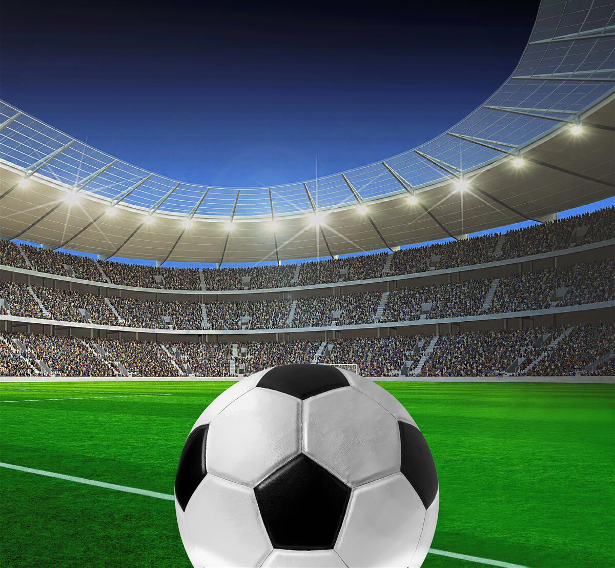 Fototapeta na arenie znajduje się boisko do piłki nożnej z piłką