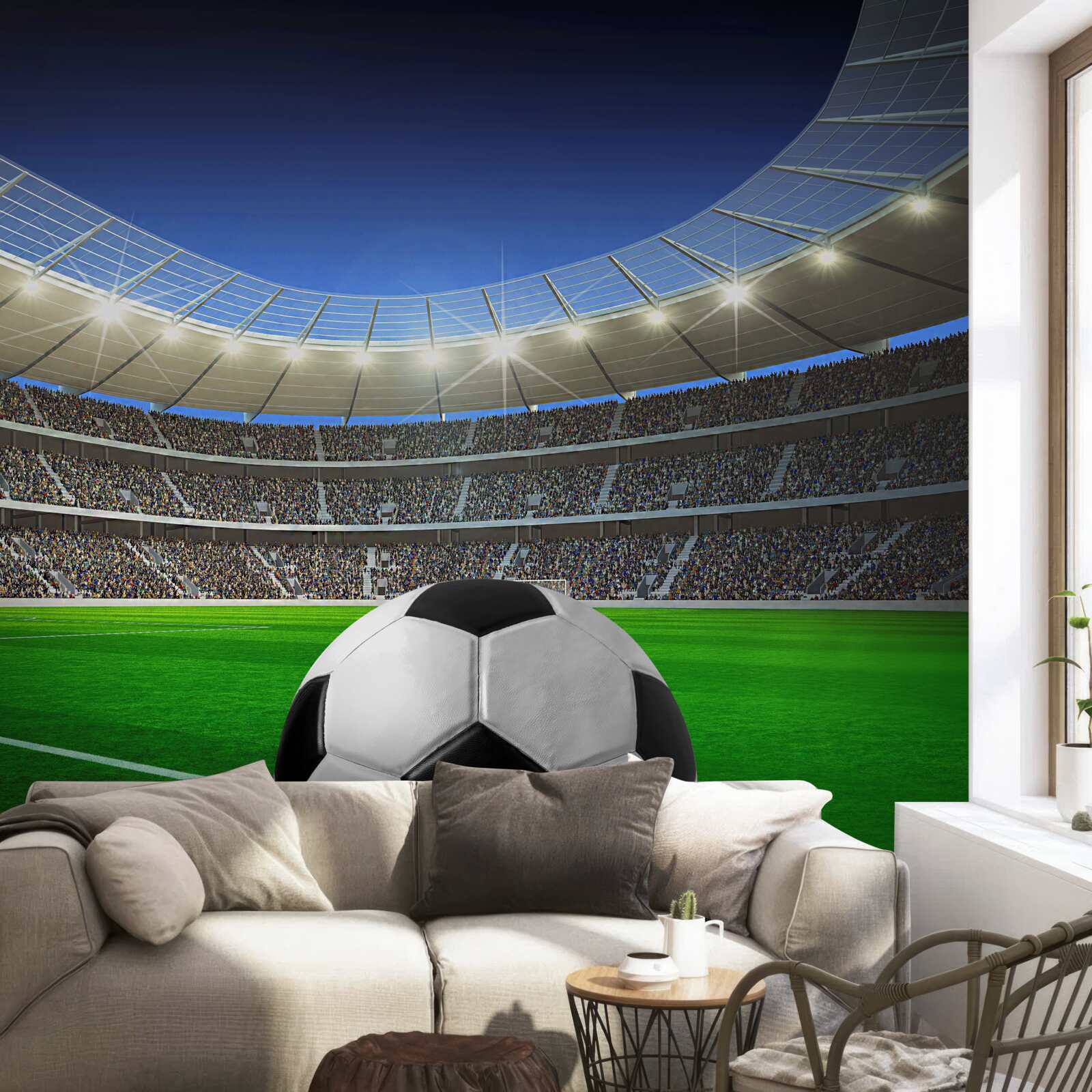Fototapeta na arenie znajduje się boisko do piłki nożnej z piłką