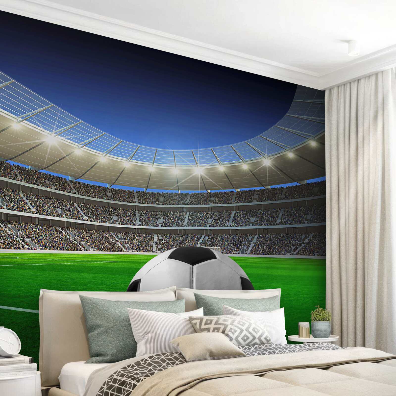 Fototapeta na arenie znajduje się boisko do piłki nożnej z piłką