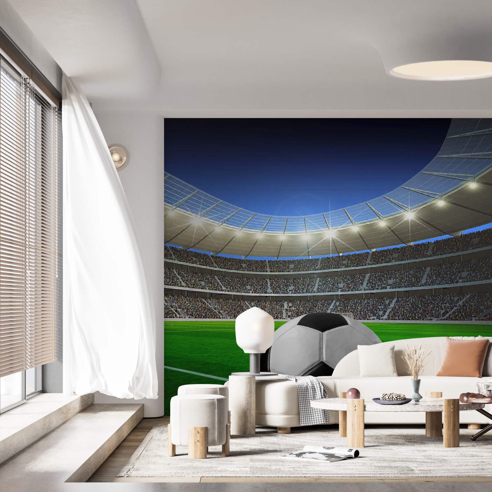 Fototapeta na arenie znajduje się boisko do piłki nożnej z piłką