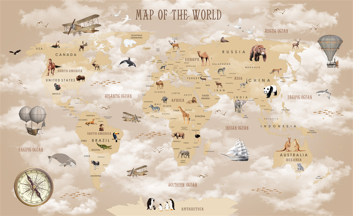 Fototapeta mapa świata w odcieniach brązu