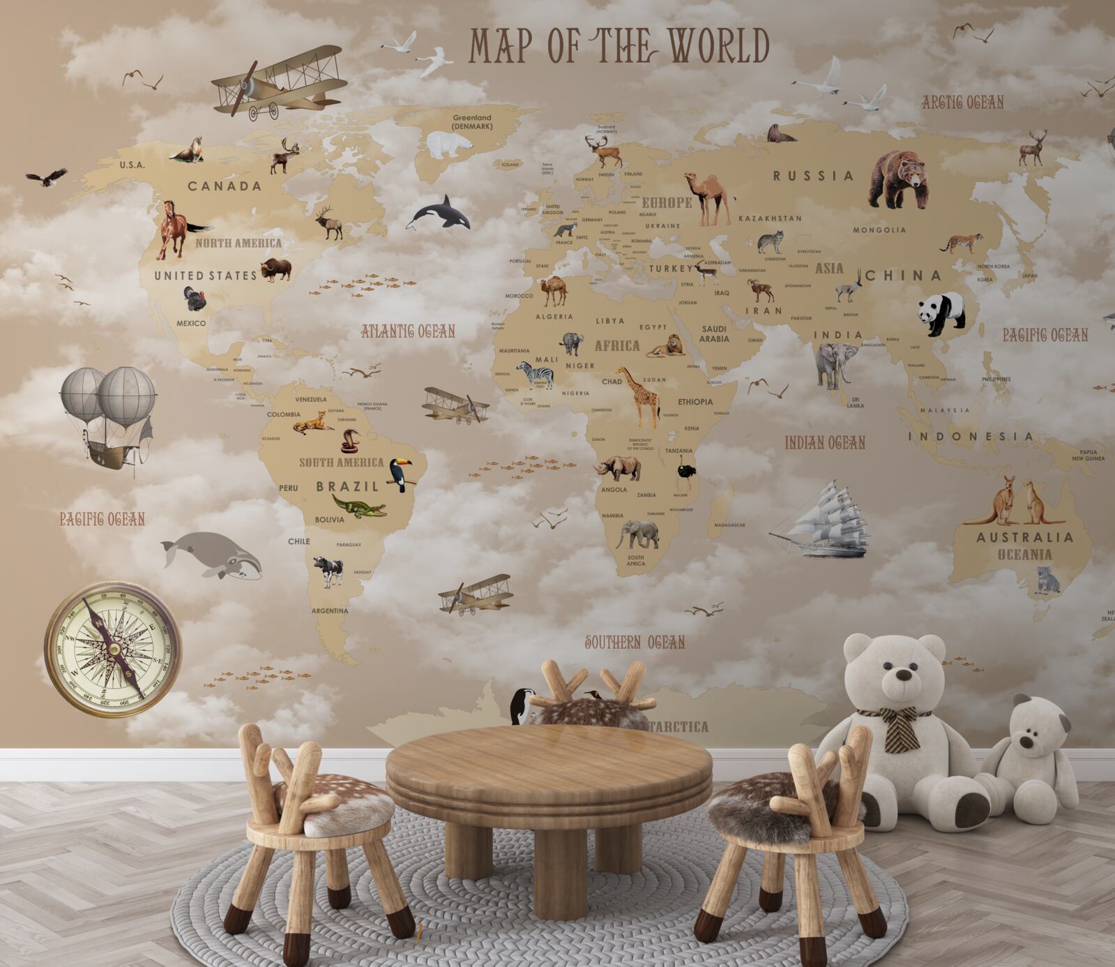 Fototapeta mapa świata w odcieniach brązu