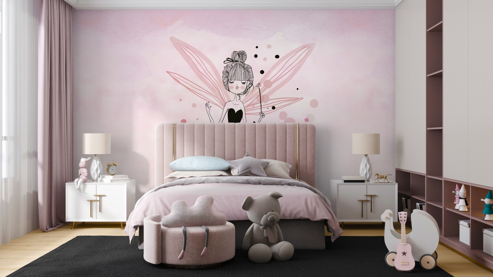 Fototapeta wróżka na różowym tle