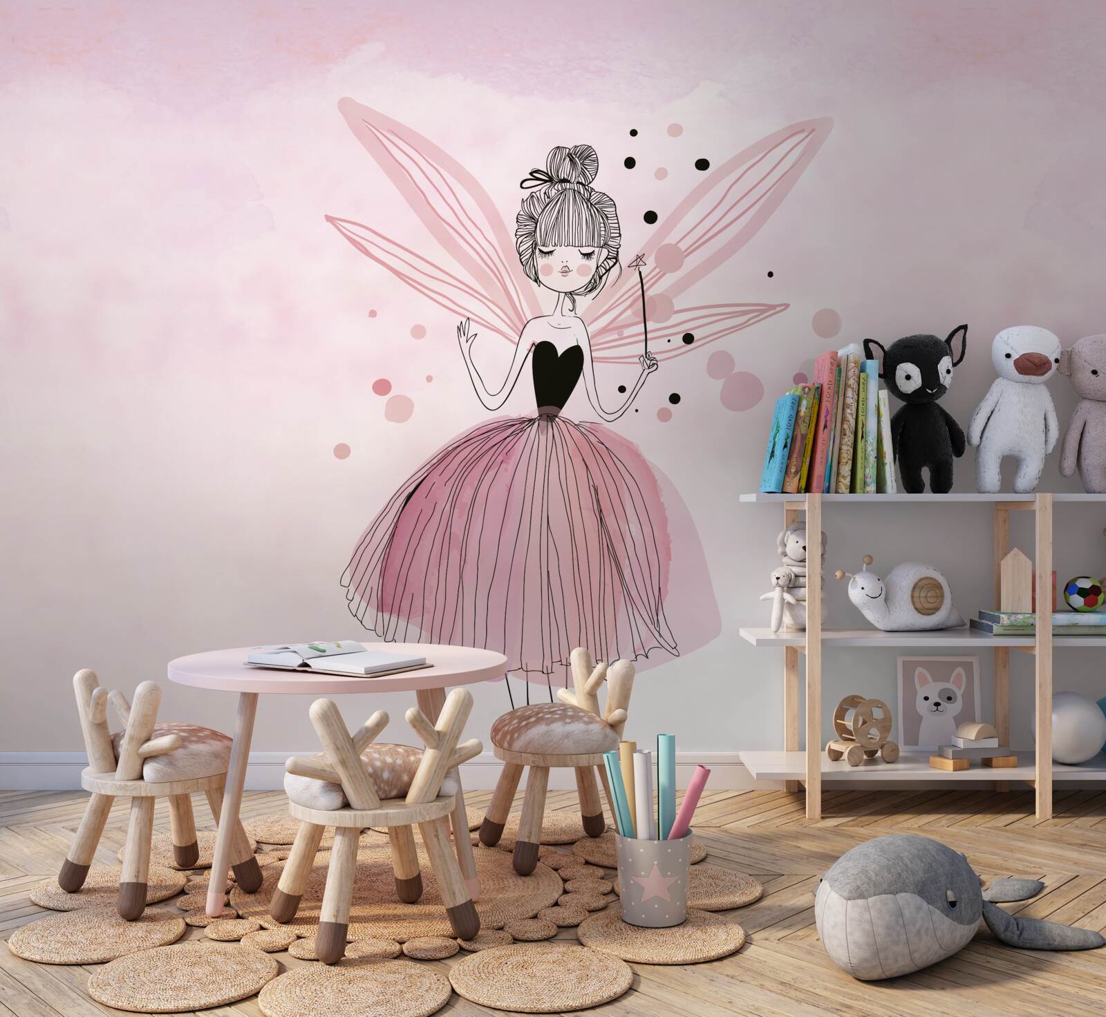 Fototapeta wróżka na różowym tle