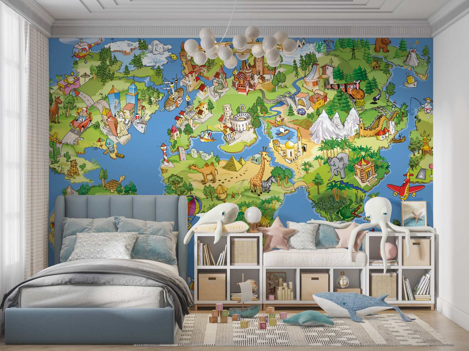 Fototapeta mapa świata ze szczegółami dla dzieci