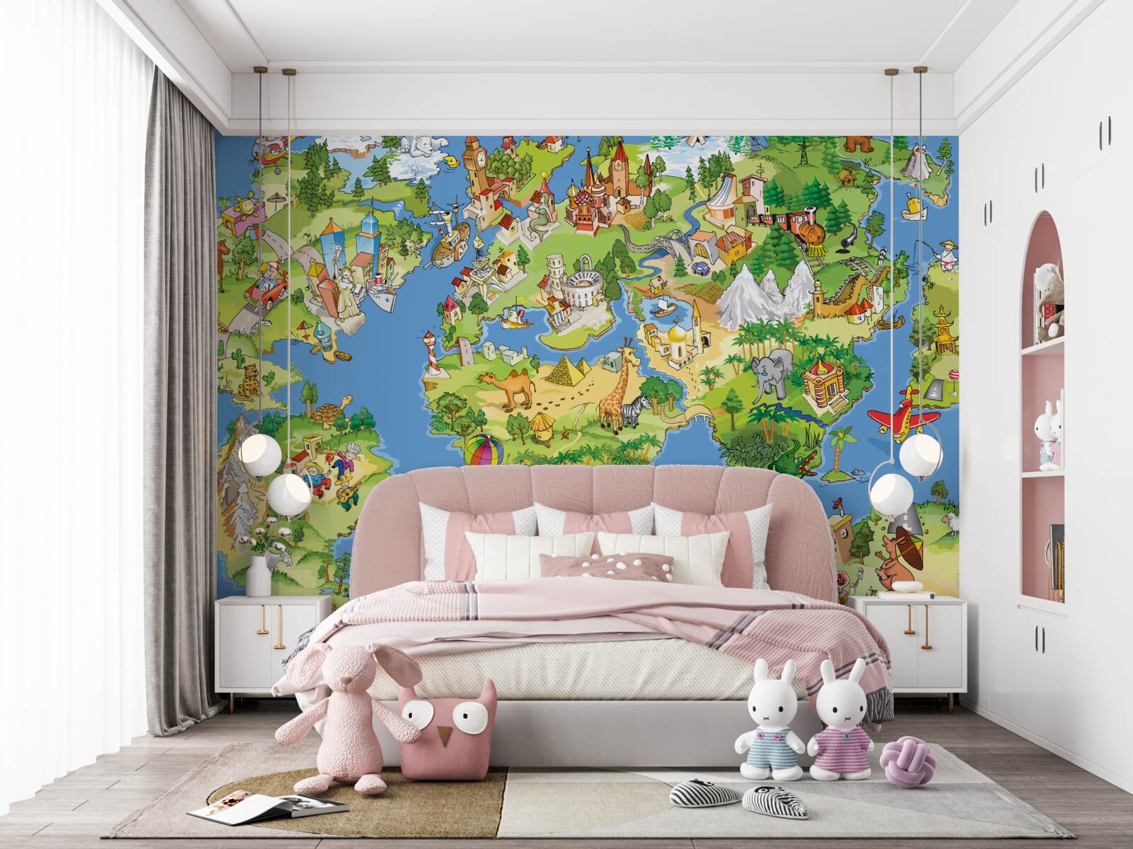 Fototapeta mapa świata ze szczegółami dla dzieci