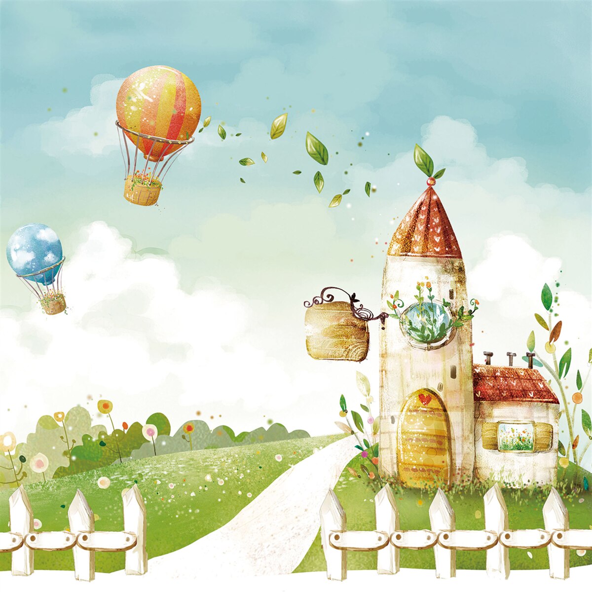 Fototapeta wiele balonów na ogrzane powietrze przelatuje nad wiejskim domem