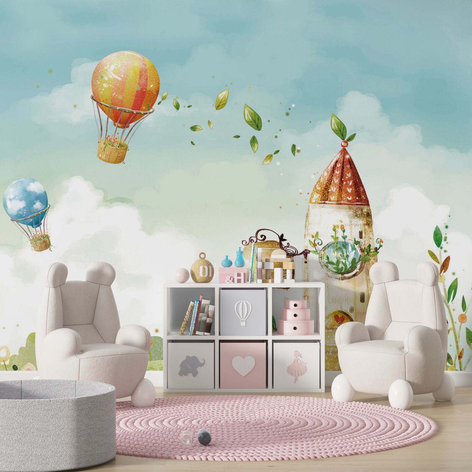 Fototapeta wiele balonów na ogrzane powietrze przelatuje nad wiejskim domem