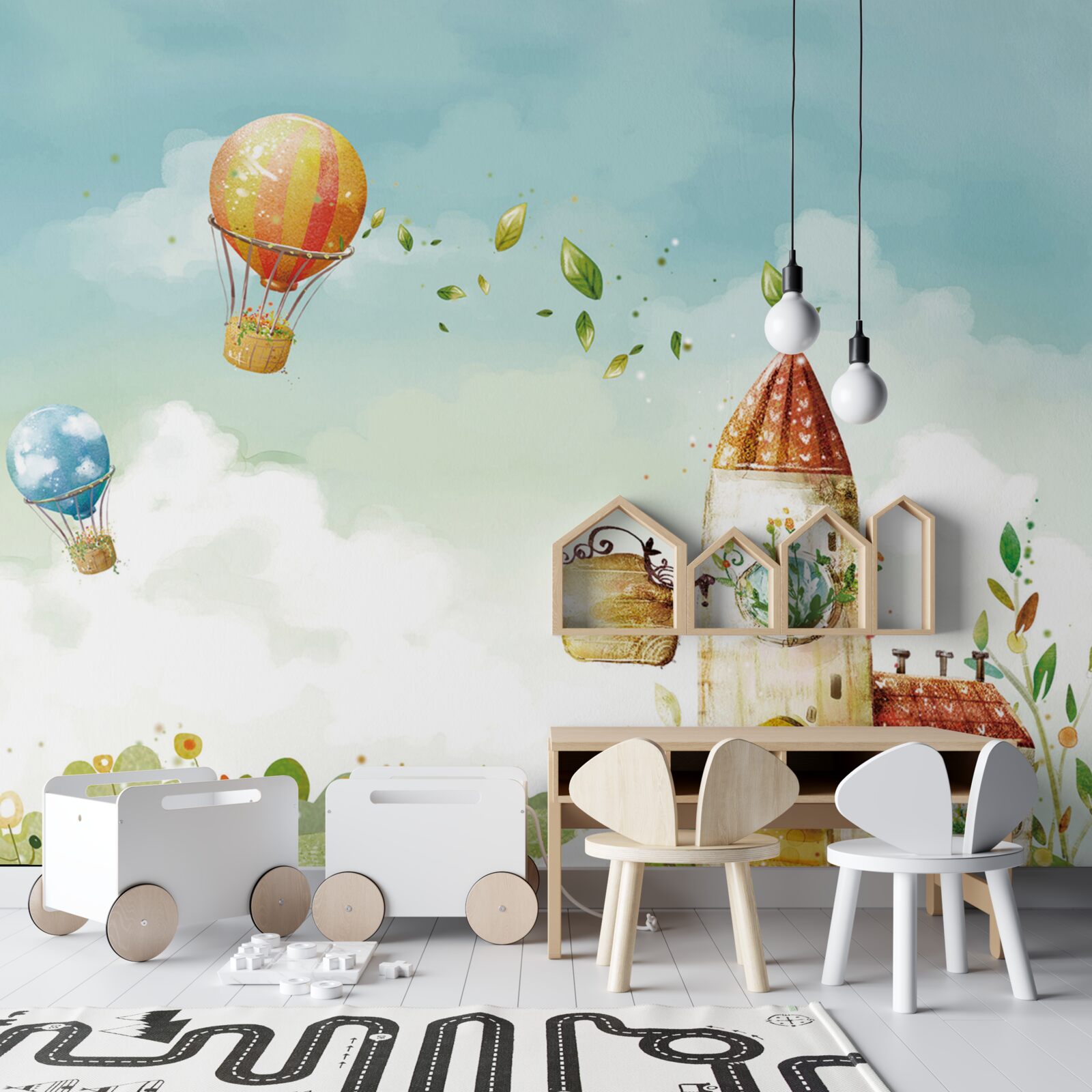 Fototapeta wiele balonów na ogrzane powietrze przelatuje nad wiejskim domem