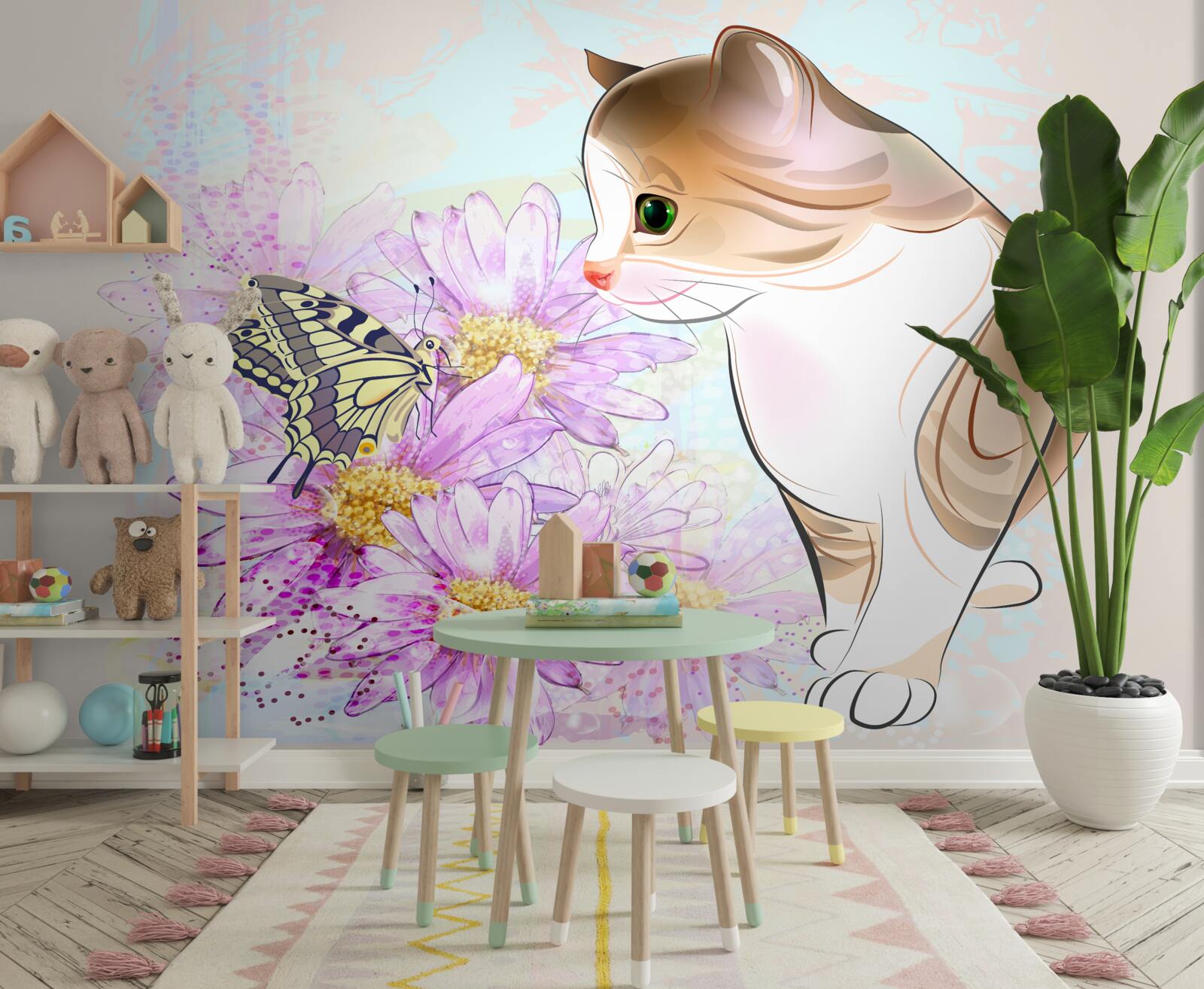 Fototapeta motyl przyciągnął uwagę kota