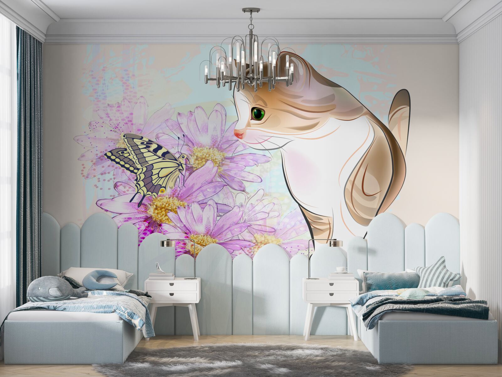 Fototapeta motyl przyciągnął uwagę kota