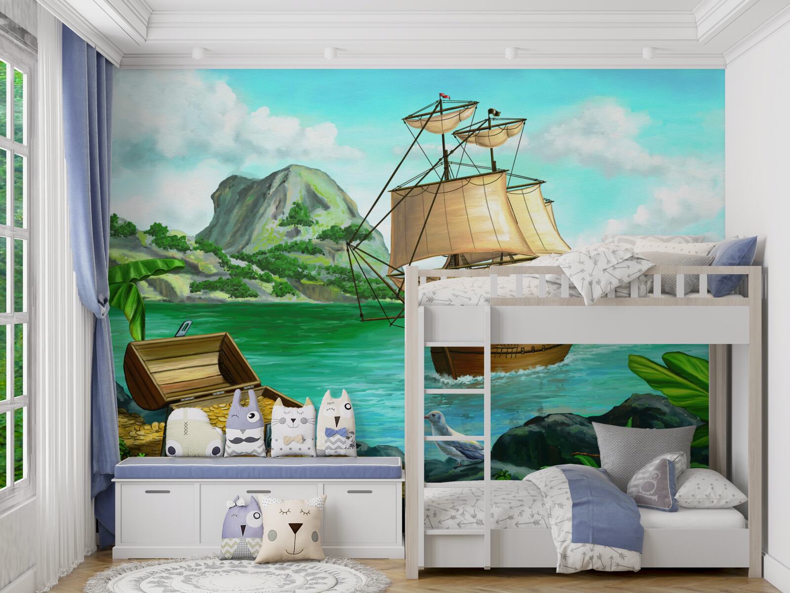 Fototapeta skarb na pokładzie statku zbliża się do wybrzeża