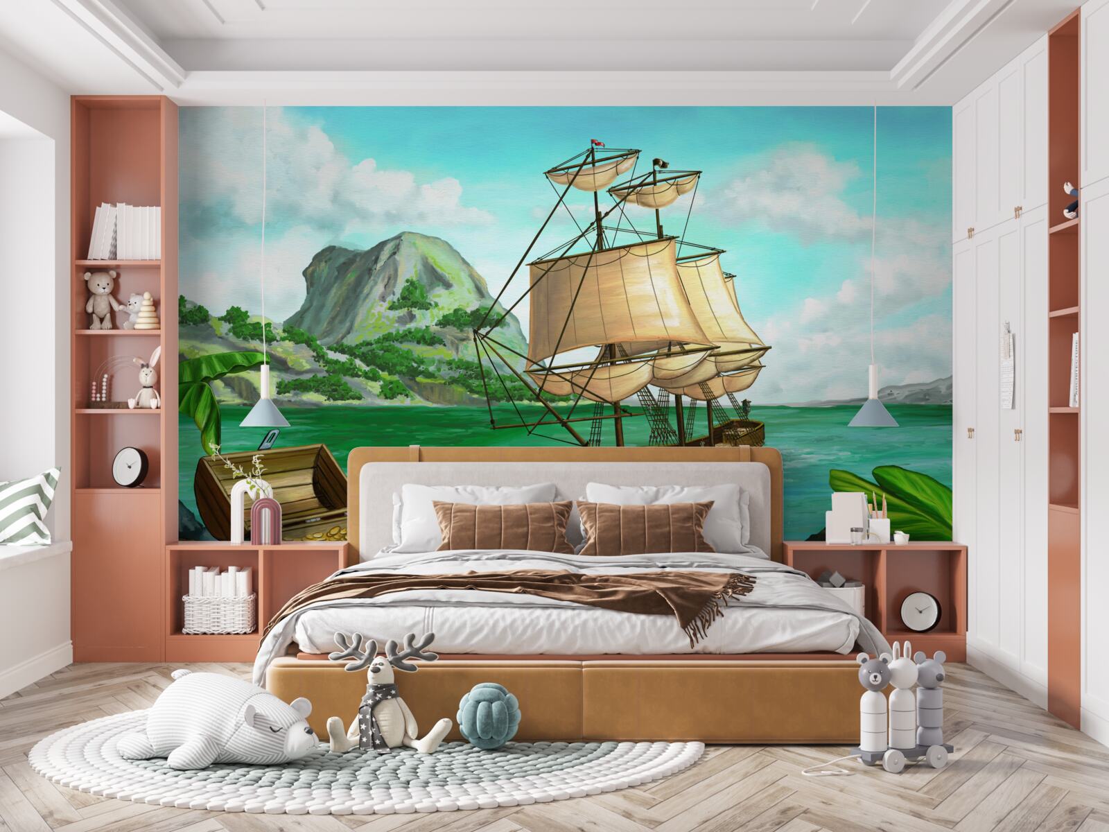 Fototapeta skarb na pokładzie statku zbliża się do wybrzeża