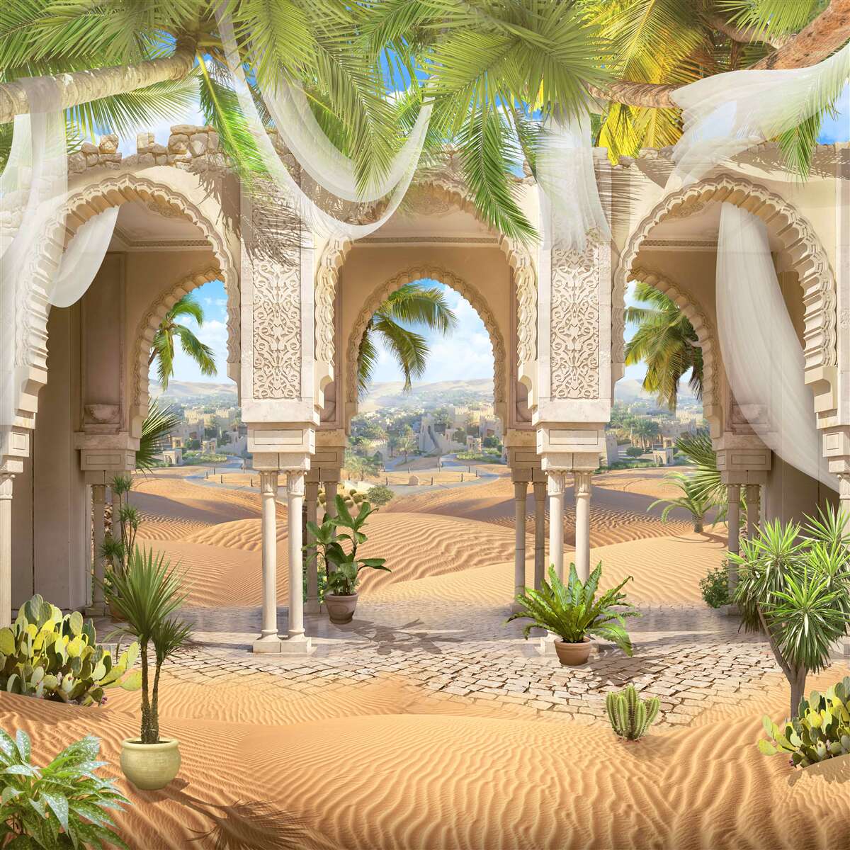 Fototapeta panorama pustyni z pałacu