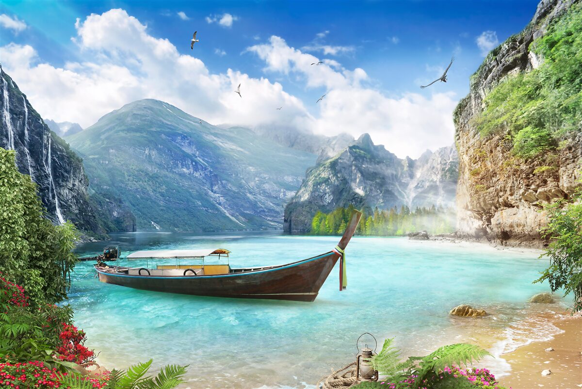 Fototapeta łódź na jeziorze w górach