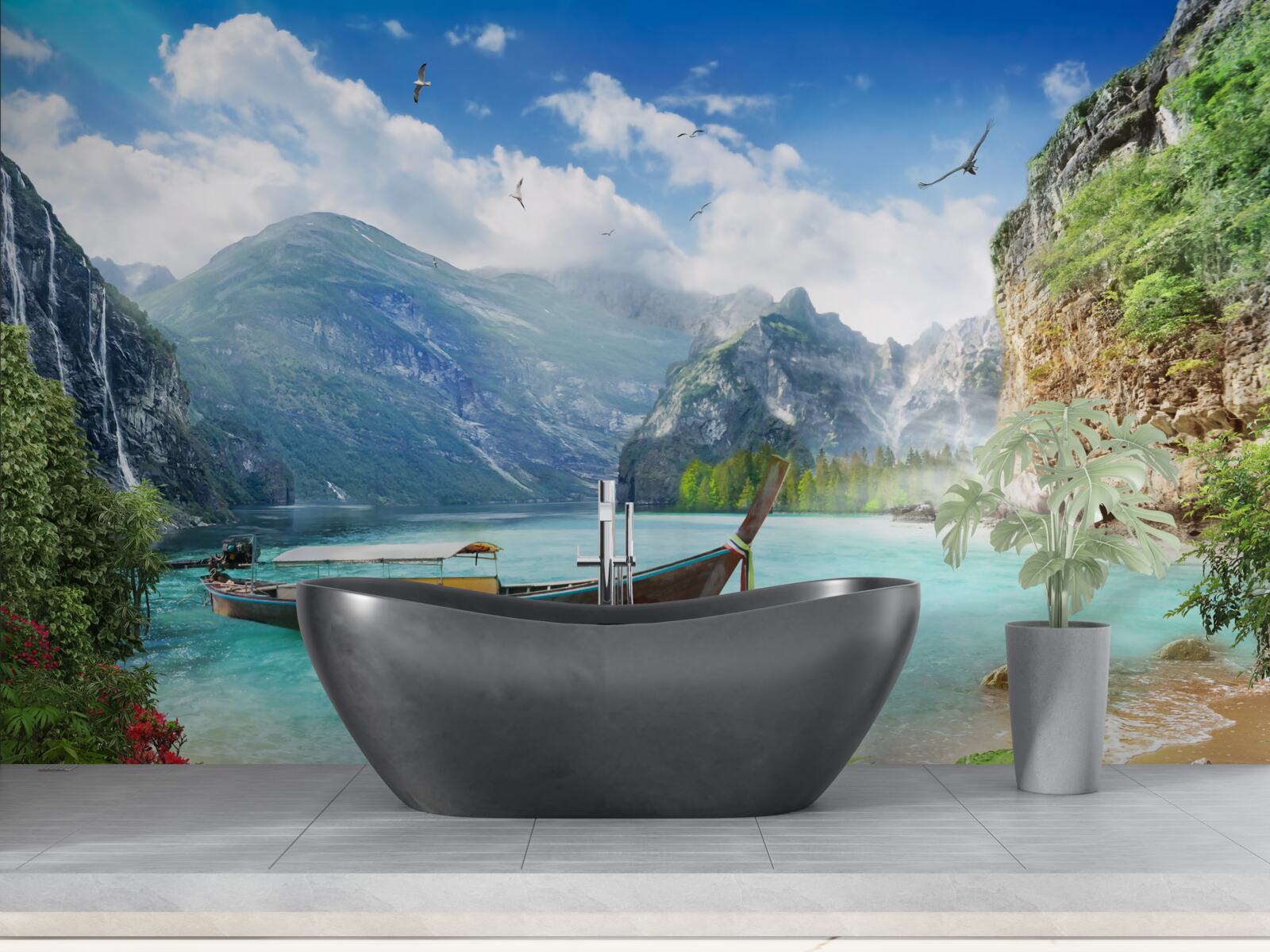 Fototapeta łódź na jeziorze w górach