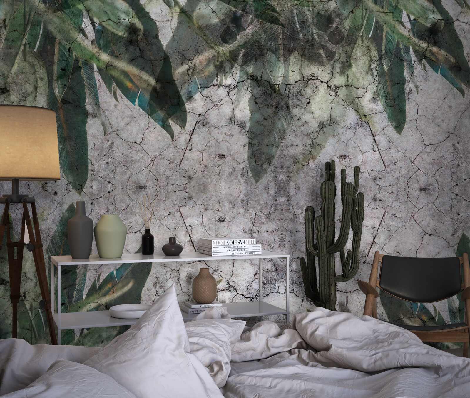 Fototapeta Ściana z liśćmi robić beton