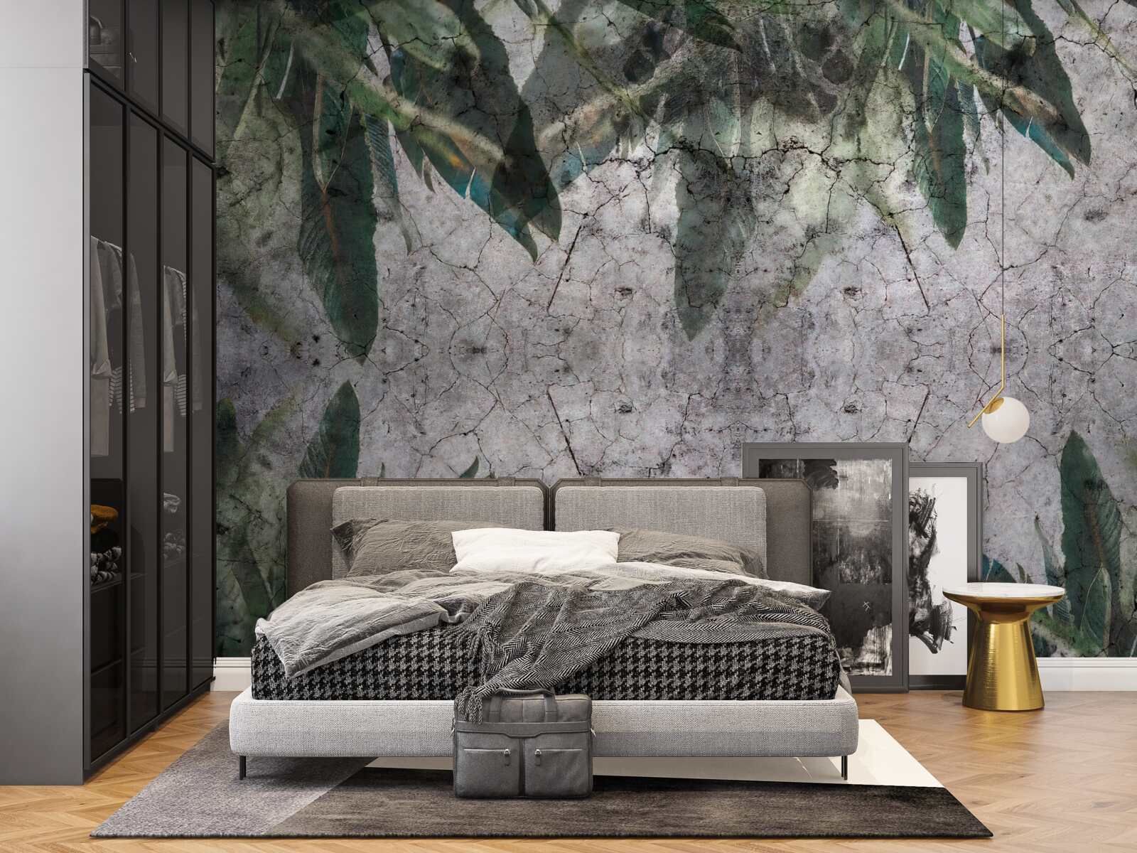 Fototapeta Ściana z liśćmi robić beton