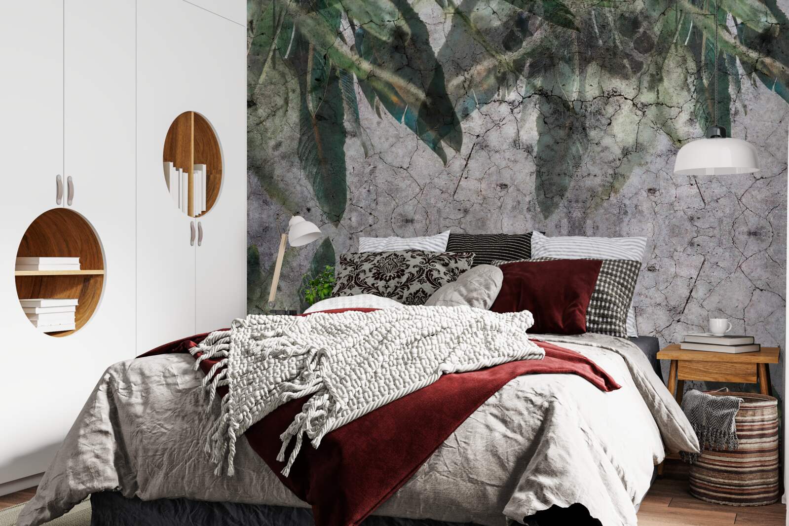 Fototapeta Ściana z liśćmi robić beton