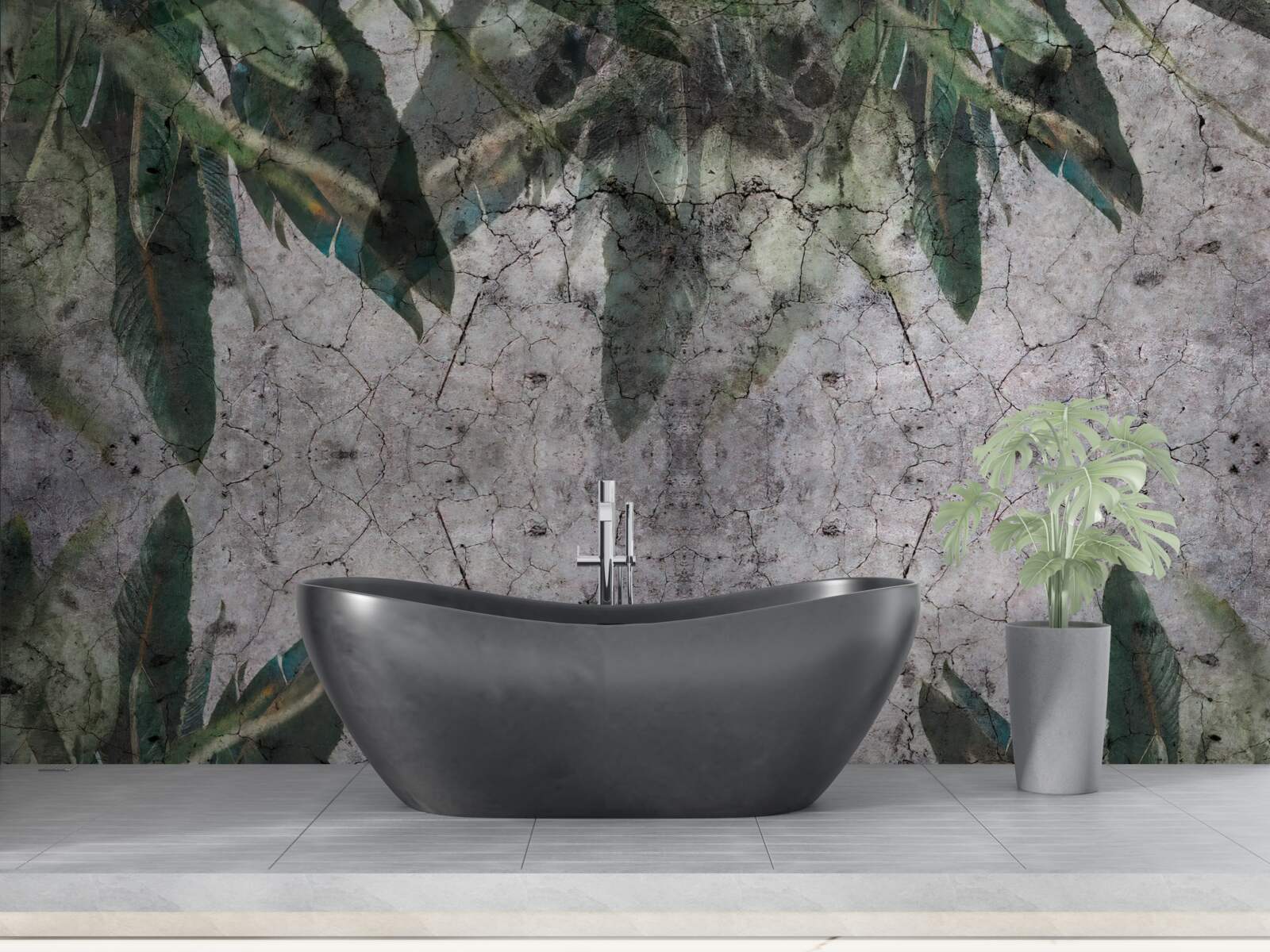 Fototapeta Ściana z liśćmi robić beton