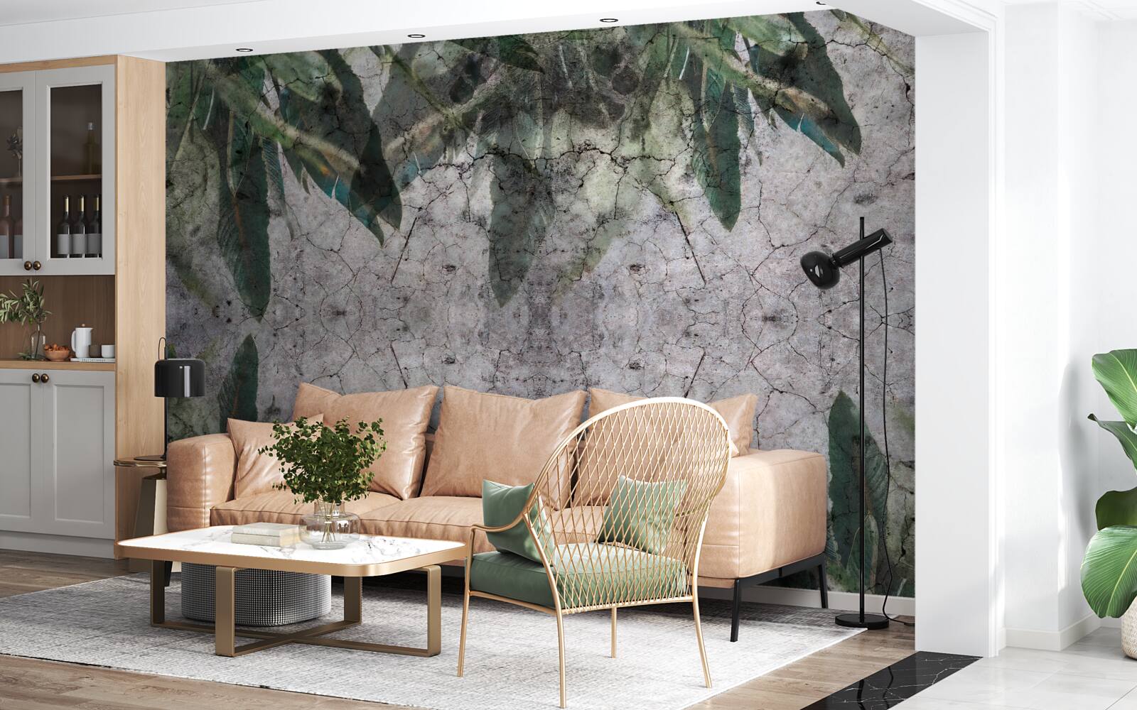 Fototapeta Ściana z liśćmi robić beton