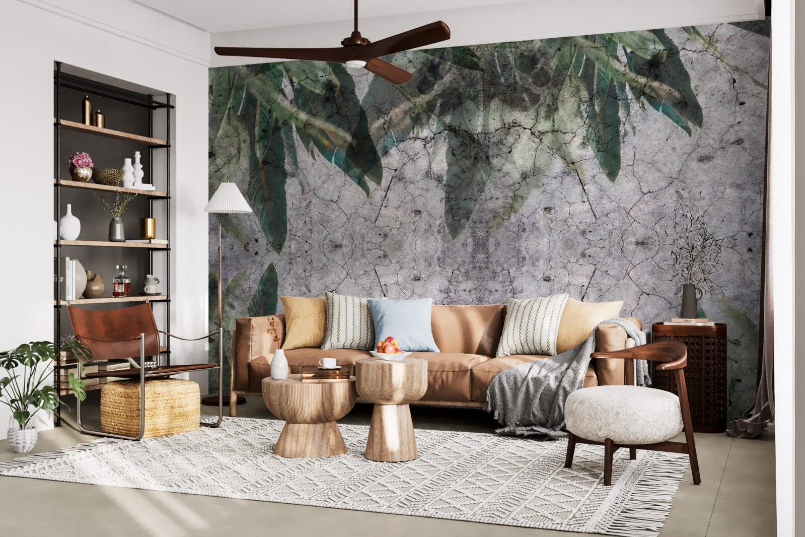 Fototapeta Ściana z liśćmi robić beton