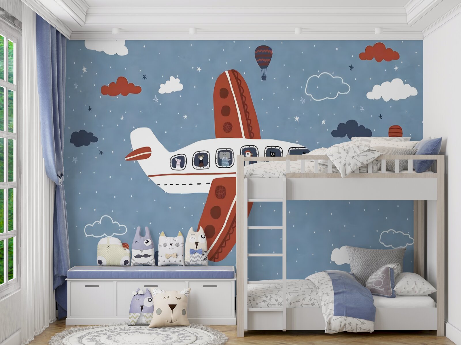 Fototapeta zwierzęta wyglądają przez okna samolotu