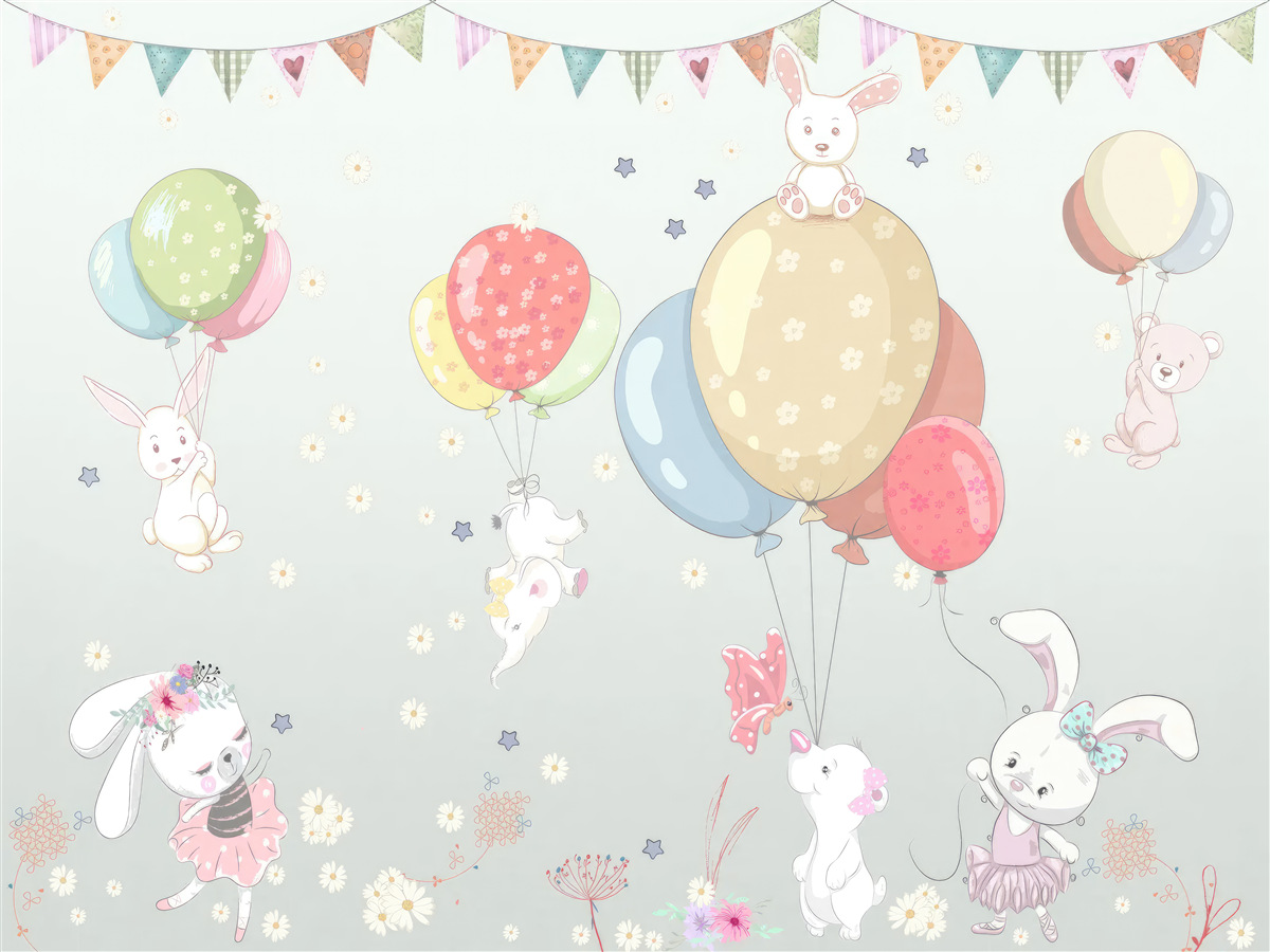 Fototapeta króliki i niedźwiedzie z balonami