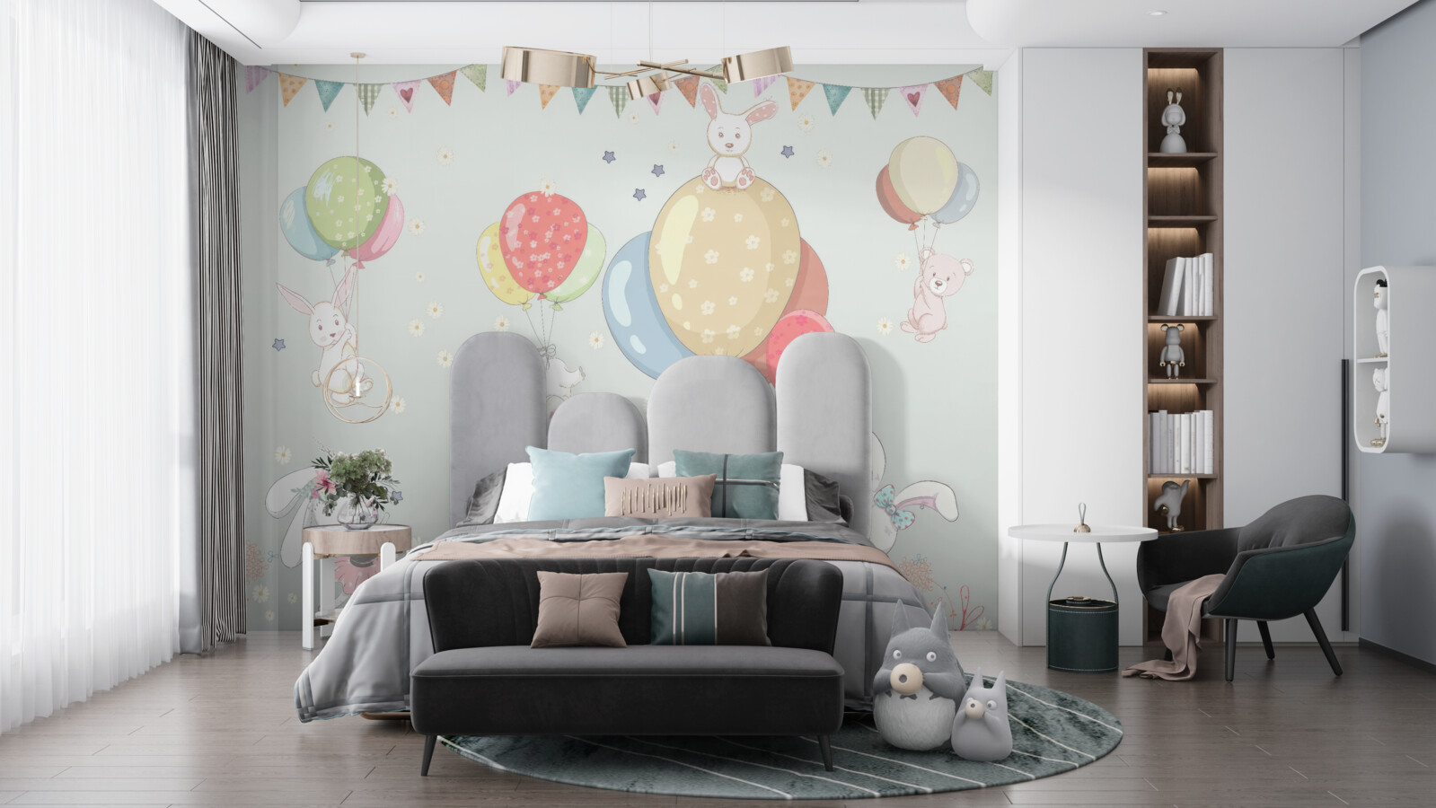 Fototapeta króliki i niedźwiedzie z balonami