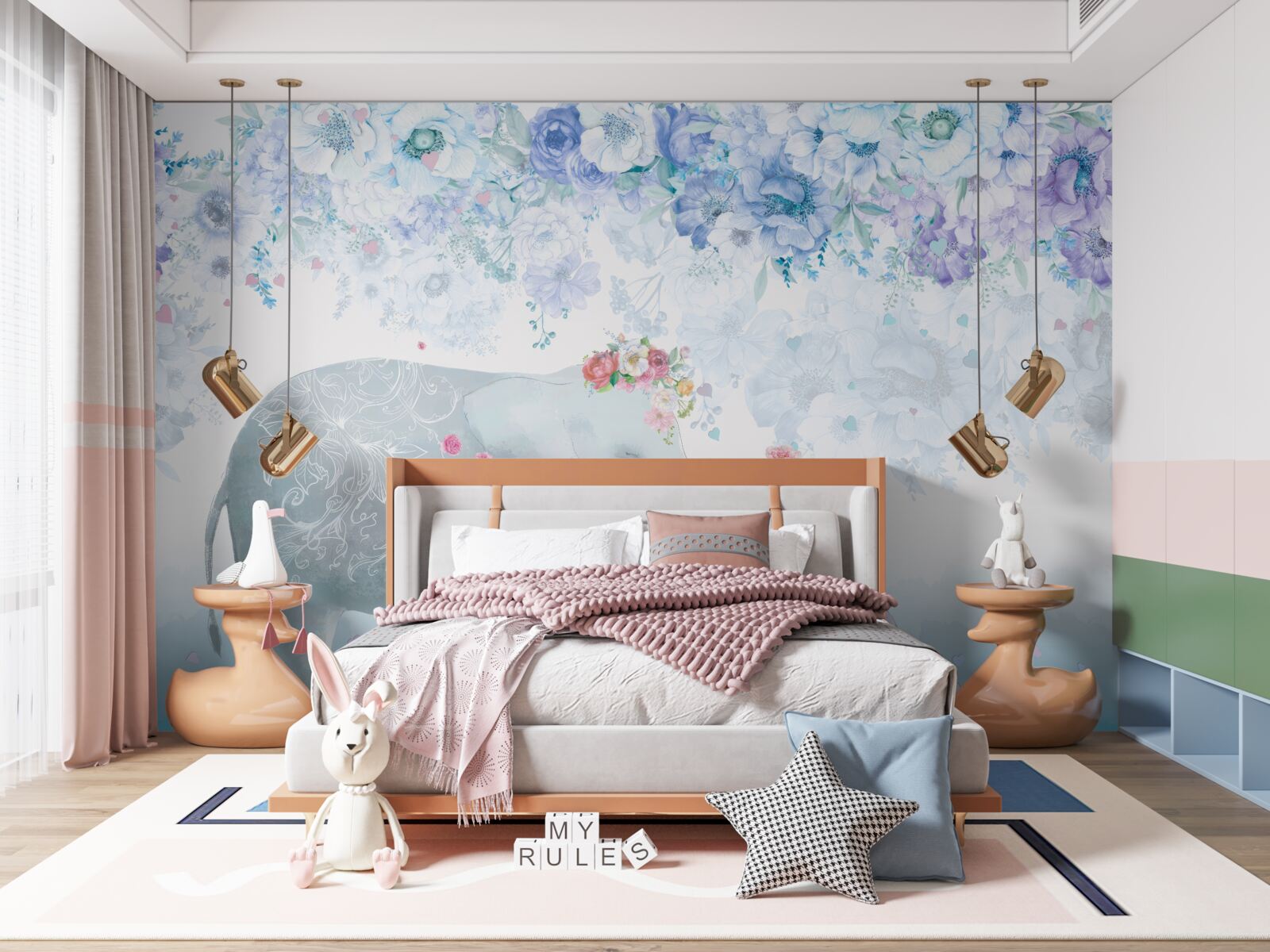 Fototapeta słoń z dzieckiem wśród kwiatów