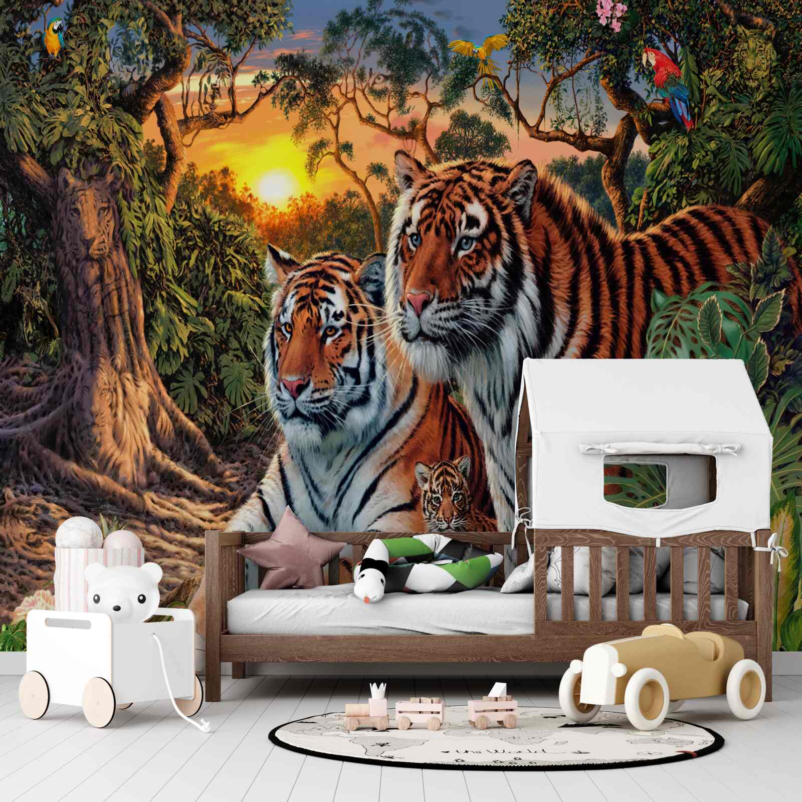 Fototapeta rodzina tygrysów w lasach