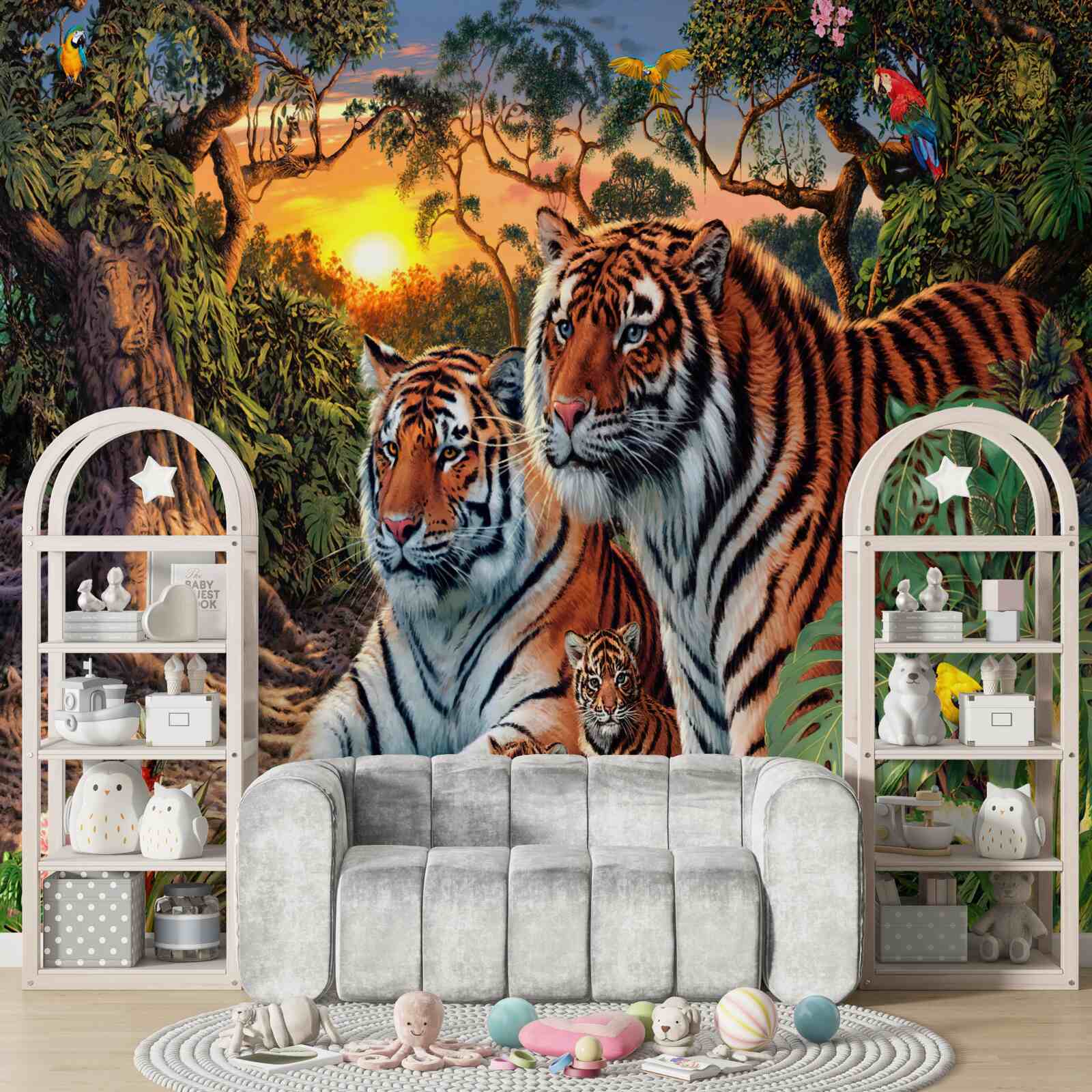 Fototapeta rodzina tygrysów w lasach