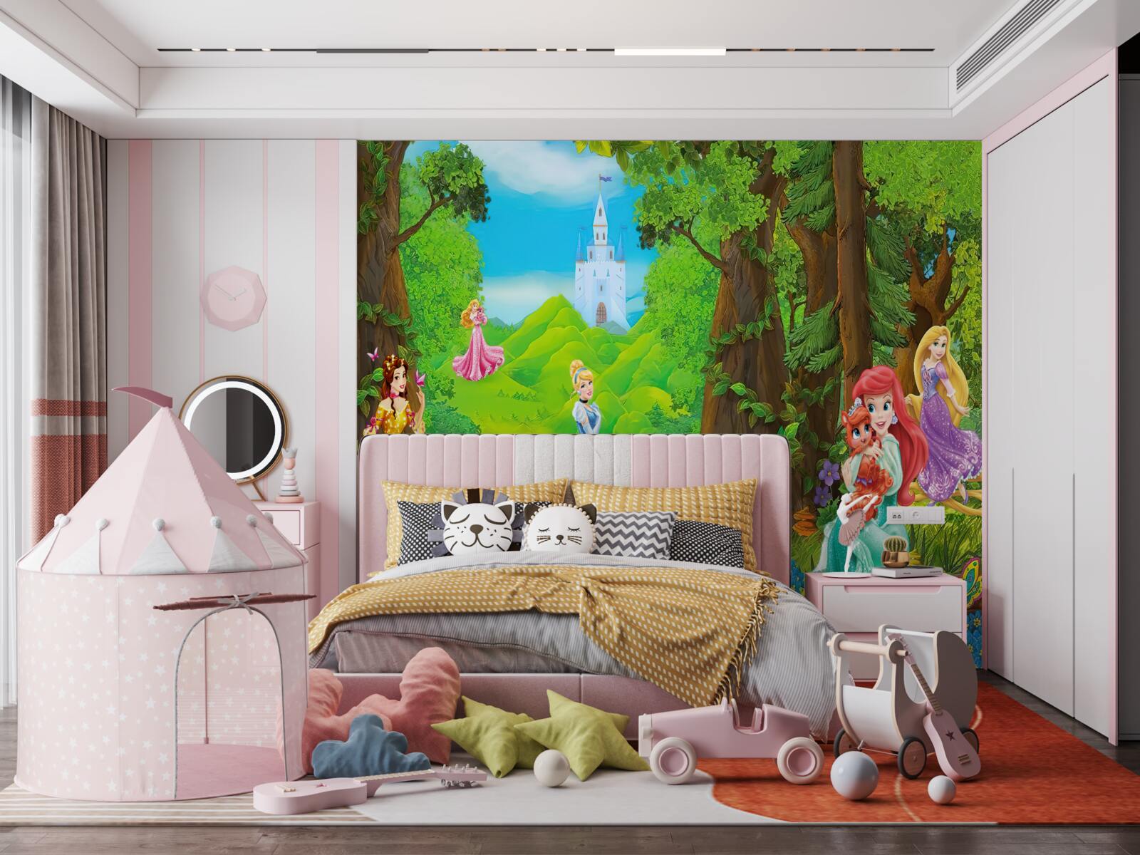 Fototapeta księżniczki z kreskówek disneya spacerują po lesie