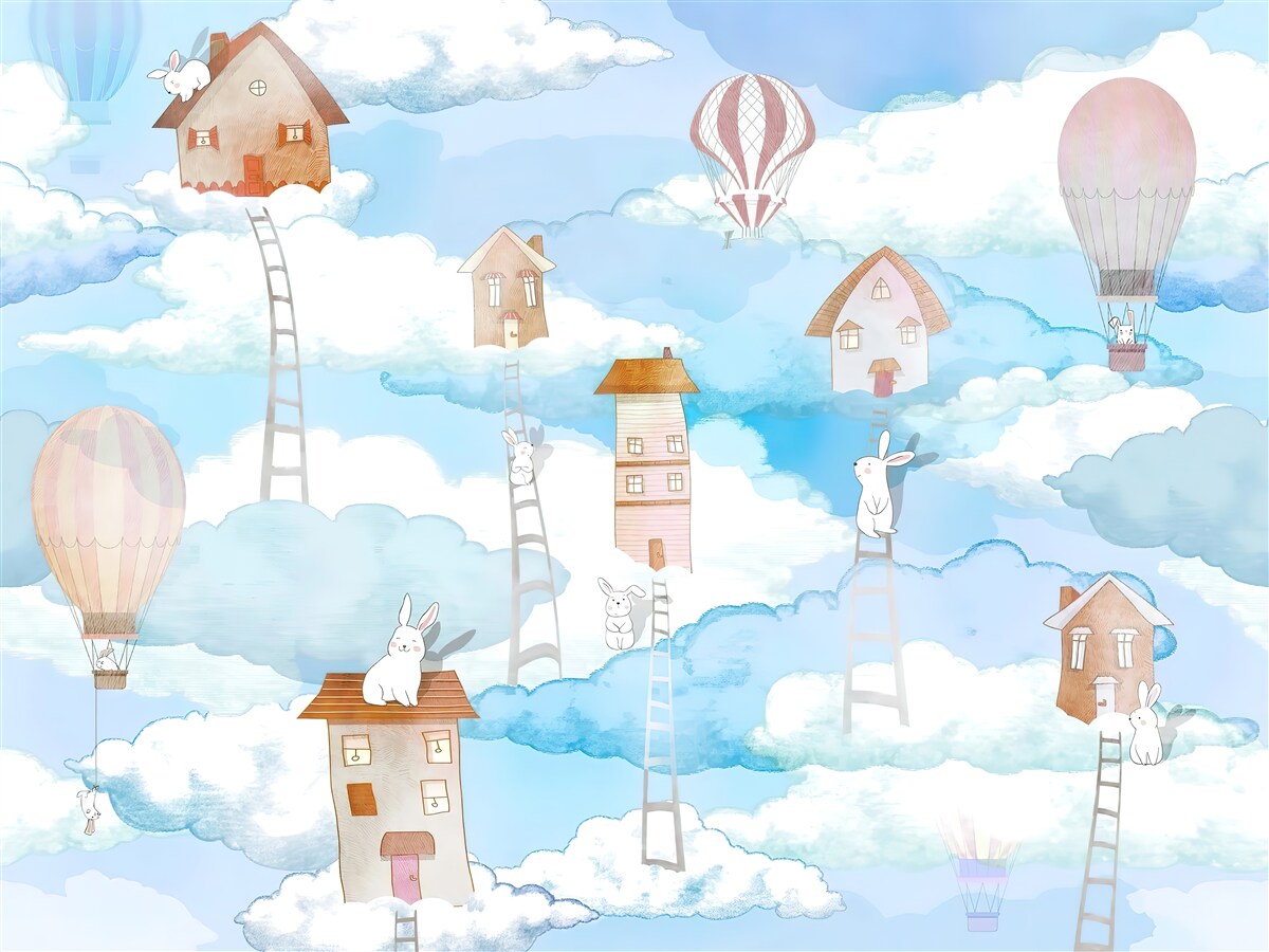 Fototapeta króliki na szczytach budynków i schodów