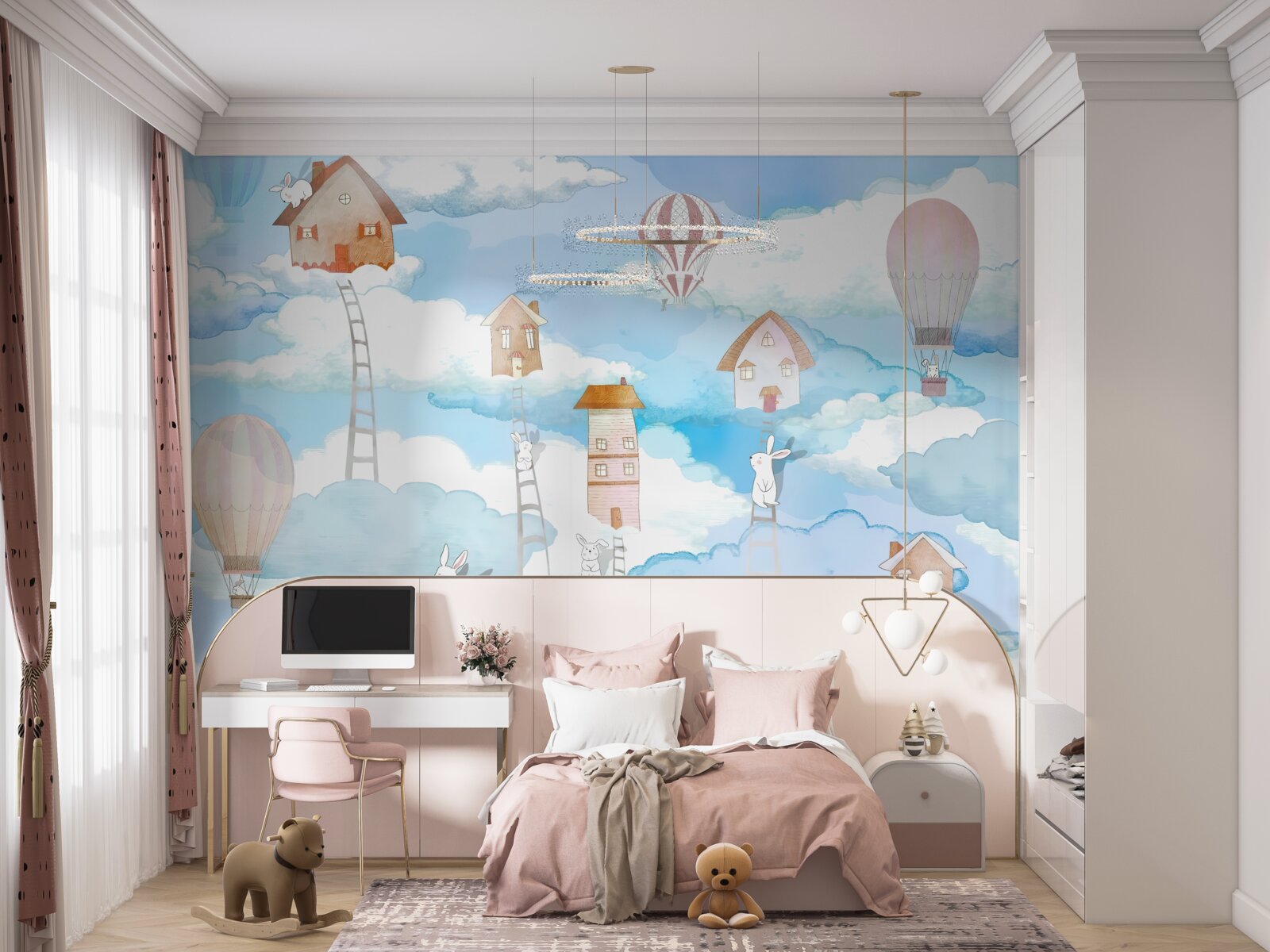 Fototapeta króliki na szczytach budynków i schodów